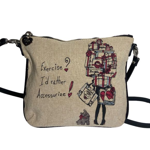 Brighton Beige Canvas Crossbody Bag Yorkie Scottie Purse Y2K Vintage Handbag - Picture 3 of 12